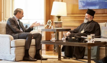 Visiting Archbishop of Australia Makarios received by Greek PM Mitsotakis in Athens